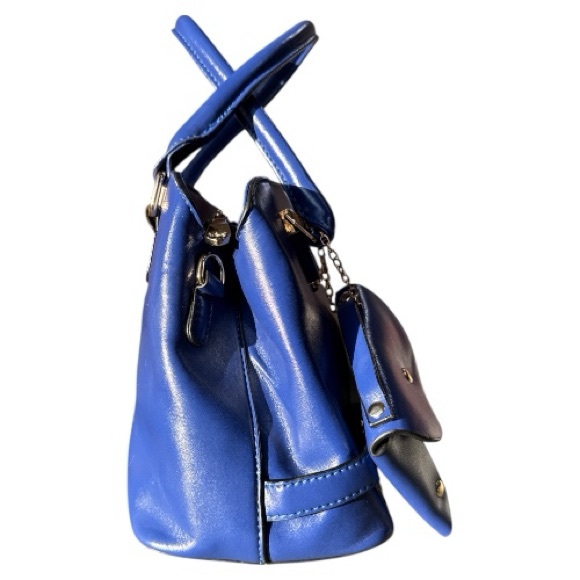 Habiba's Boutique Bag Attached Mini Bag & 2 Removable Straps Blue & Gold Accents - Picture 3 of 10